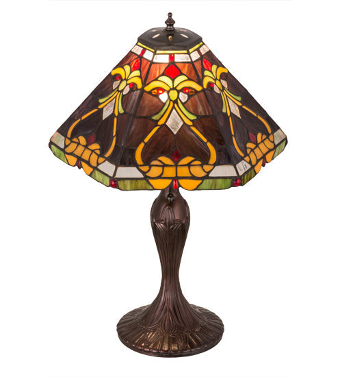 Meyda Lighting Middleton 23" Mahogany Bronze Table Lamp With Multi-Colored Shade Glass
