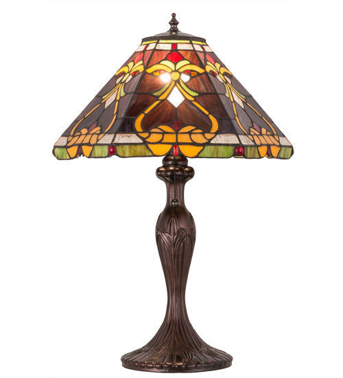 Meyda Lighting Middleton 23" Mahogany Bronze Table Lamp With Multi-Colored Shade Glass