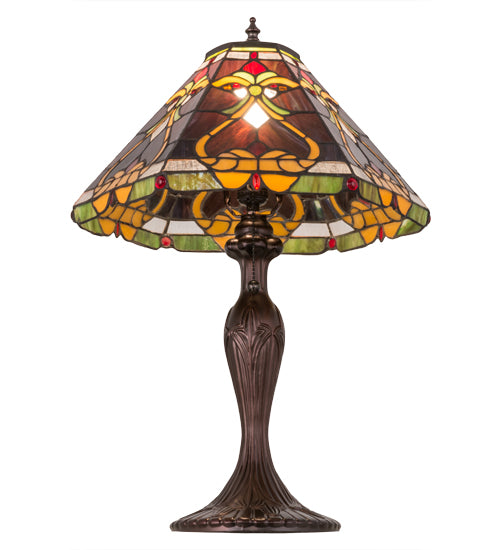 Meyda Lighting Middleton 23" Mahogany Bronze Table Lamp With Multi-Colored Shade Glass