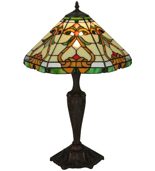 Meyda Lighting Middleton 24" Mahogany Bronze Table Lamp With Multi-Colored Shade Glass