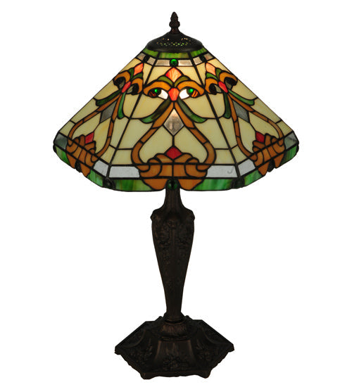 Meyda Lighting Middleton 24" Mahogany Bronze Table Lamp With Multi-Colored Shade Glass