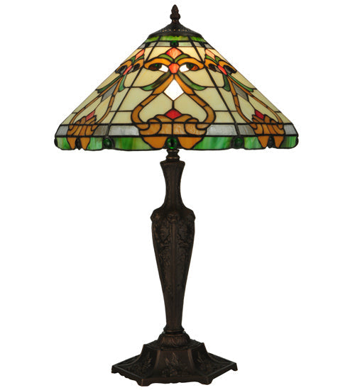 Meyda Lighting Middleton 24" Mahogany Bronze Table Lamp With Multi-Colored Shade Glass