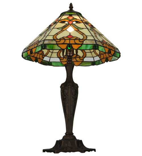 Meyda Lighting Middleton 24" Mahogany Bronze Table Lamp With Multi-Colored Shade Glass