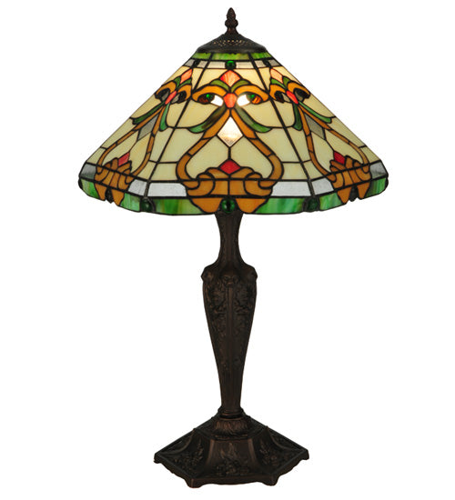 Meyda Lighting Middleton 24" Mahogany Bronze Table Lamp With Multi-Colored Shade Glass