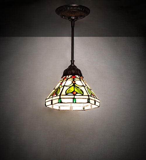 Meyda Lighting Middleton 244867 8" Mahogany Bronze Mini Pendant Light With Multi-Colored Stained Shade Glass