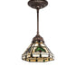 Meyda Lighting Middleton 244867 8" Mahogany Bronze Mini Pendant Light With Multi-Colored Stained Shade Glass