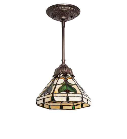 Meyda Lighting Middleton 244867 8" Mahogany Bronze Mini Pendant Light With Multi-Colored Stained Shade Glass