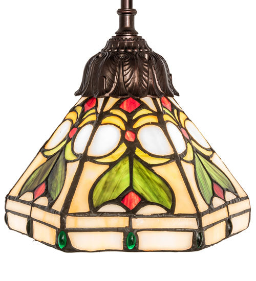 Meyda Lighting Middleton 244867 8" Mahogany Bronze Mini Pendant Light With Multi-Colored Stained Shade Glass