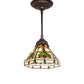 Meyda Lighting Middleton 244867 8" Mahogany Bronze Mini Pendant Light With Multi-Colored Stained Shade Glass