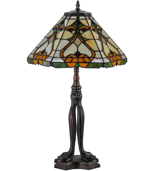 Meyda Lighting Middleton 26" Mahogany Bronze Table Lamp With Multi-Colored Shade Glass