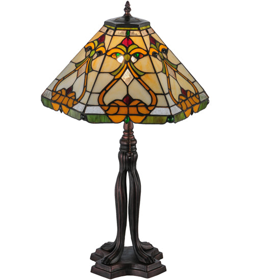Meyda Lighting Middleton 26" Mahogany Bronze Table Lamp With Multi-Colored Shade Glass