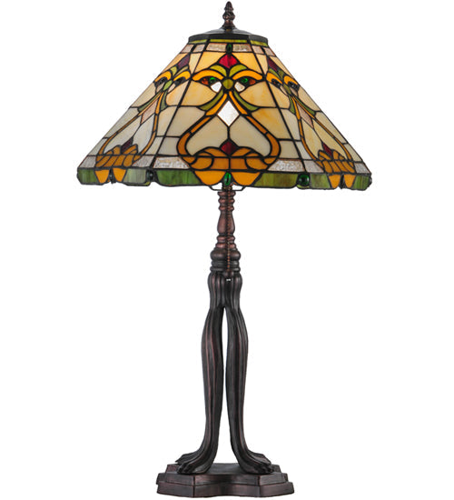 Meyda Lighting Middleton 26" Mahogany Bronze Table Lamp With Multi-Colored Shade Glass