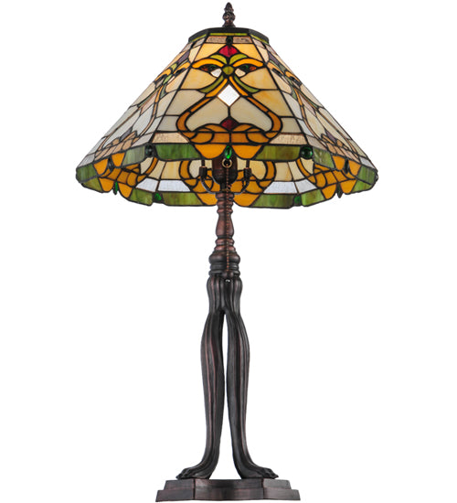 Meyda Lighting Middleton 26" Mahogany Bronze Table Lamp With Multi-Colored Shade Glass