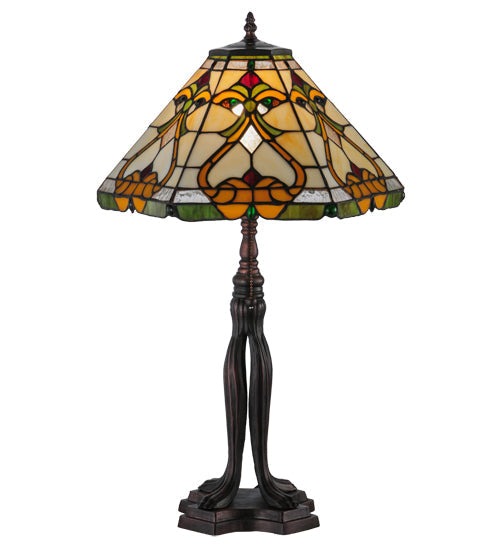 Meyda Lighting Middleton 26" Mahogany Bronze Table Lamp With Multi-Colored Shade Glass