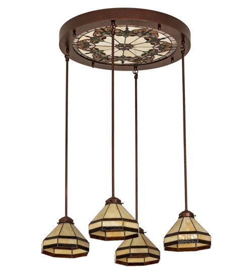 Meyda Lighting Middleton 27" 4-Light New Copper Vein Art Glass Ceiling Medallion Pendant Light With Beige & Brown Shade Glass