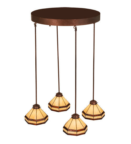 Meyda Lighting Middleton 27" 4-Light New Copper Vein Art Glass Ceiling Medallion Pendant Light With Beige & Brown Shade Glass