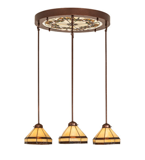 Meyda Lighting Middleton 27" 4-Light New Copper Vein Art Glass Ceiling Medallion Pendant Light With Beige & Brown Shade Glass