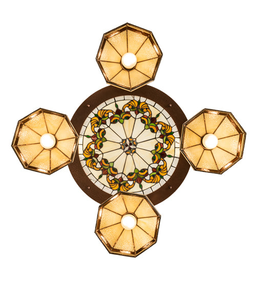 Meyda Lighting Middleton 27" 4-Light New Copper Vein Art Glass Ceiling Medallion Pendant Light With Beige & Brown Shade Glass