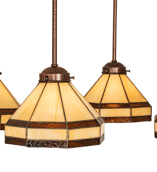 Meyda Lighting Middleton 27" 4-Light New Copper Vein Art Glass Ceiling Medallion Pendant Light With Beige & Brown Shade Glass