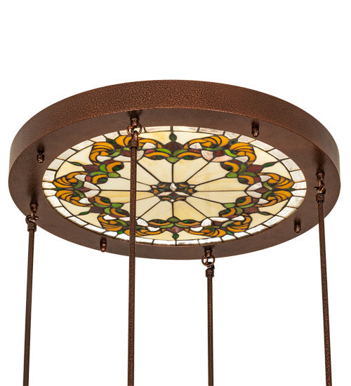 Meyda Lighting Middleton 27" 4-Light New Copper Vein Art Glass Ceiling Medallion Pendant Light With Beige & Brown Shade Glass