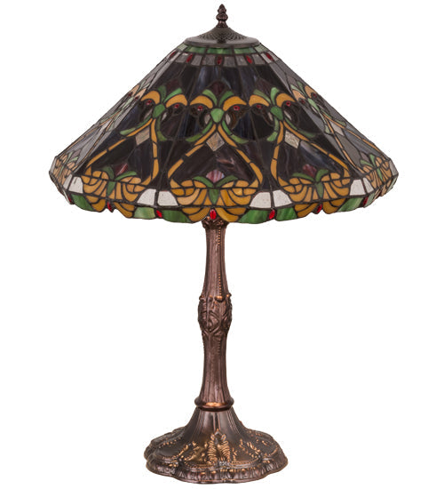 Meyda Lighting Middleton 28" Mahogany Bronze Table Lamp With Multi-Colored Shade Glass