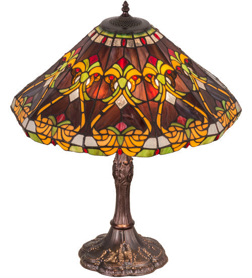 Meyda Lighting Middleton 28" Mahogany Bronze Table Lamp With Multi-Colored Shade Glass