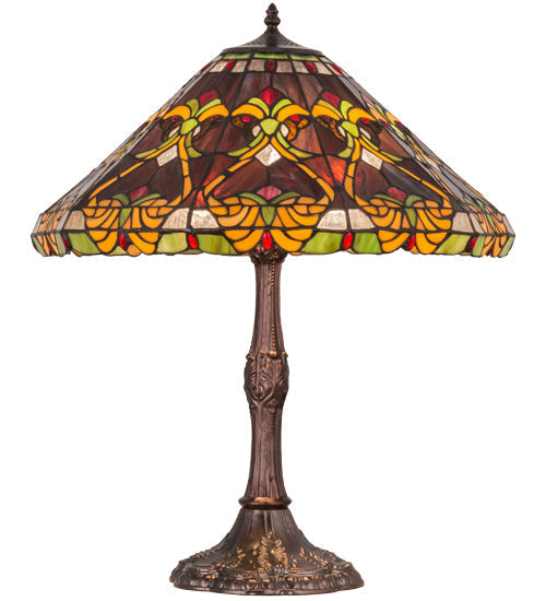 Meyda Lighting Middleton 28" Mahogany Bronze Table Lamp With Multi-Colored Shade Glass