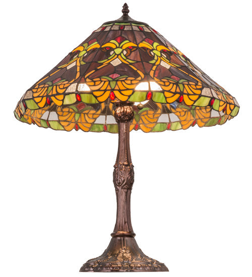 Meyda Lighting Middleton 28" Mahogany Bronze Table Lamp With Multi-Colored Shade Glass