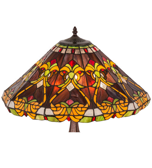 Meyda Lighting Middleton 28" Mahogany Bronze Table Lamp With Multi-Colored Shade Glass
