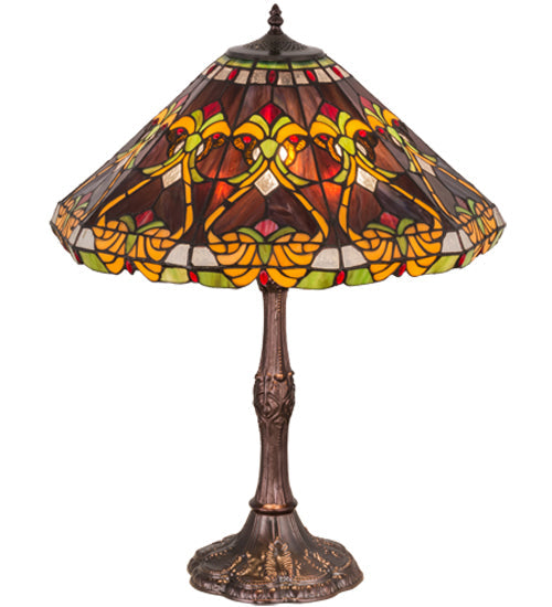 Meyda Lighting Middleton 28" Mahogany Bronze Table Lamp With Multi-Colored Shade Glass