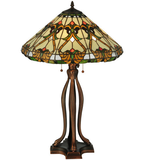 Meyda Lighting Middleton 30" 3-Light Mahogany Bronze Table Lamp With Multi-Colored Shade Glass