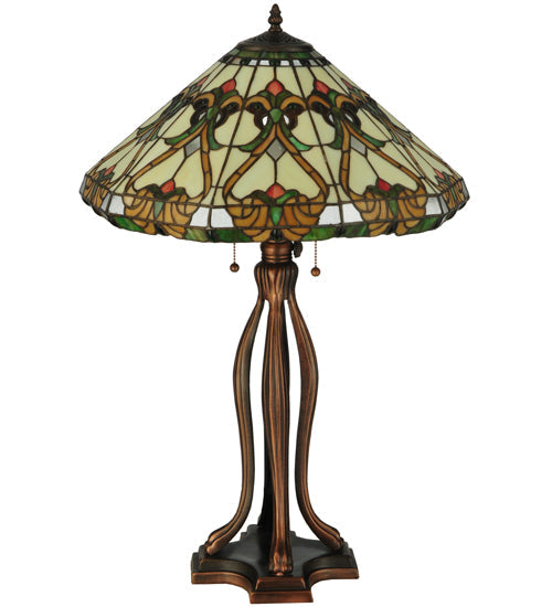 Meyda Lighting Middleton 30" 3-Light Mahogany Bronze Table Lamp With Multi-Colored Shade Glass