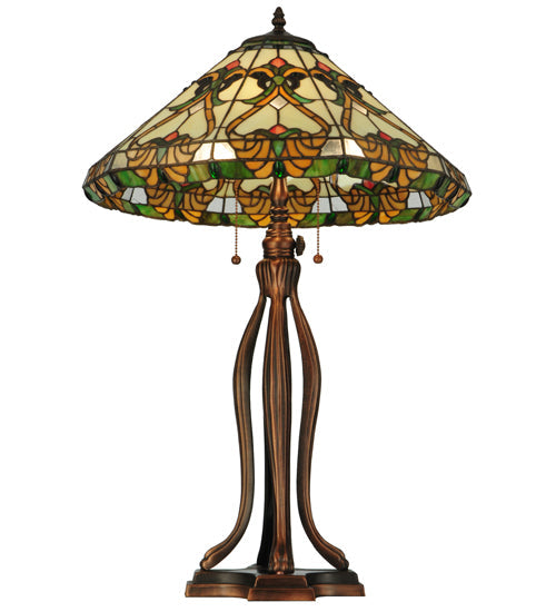 Meyda Lighting Middleton 30" 3-Light Mahogany Bronze Table Lamp With Multi-Colored Shade Glass