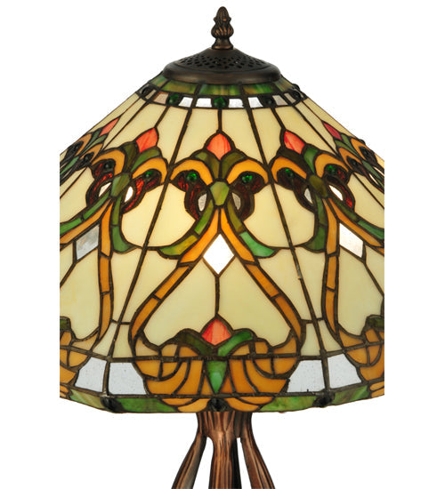 Meyda Lighting Middleton 30" 3-Light Mahogany Bronze Table Lamp With Multi-Colored Shade Glass