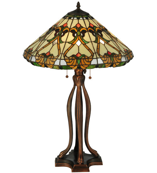 Meyda Lighting Middleton 30" 3-Light Mahogany Bronze Table Lamp With Multi-Colored Shade Glass
