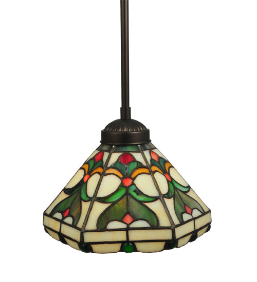 Meyda Lighting Middleton 8" Mahogany Bronze Mini Pendant Light With Multi-Colored Shade Glass