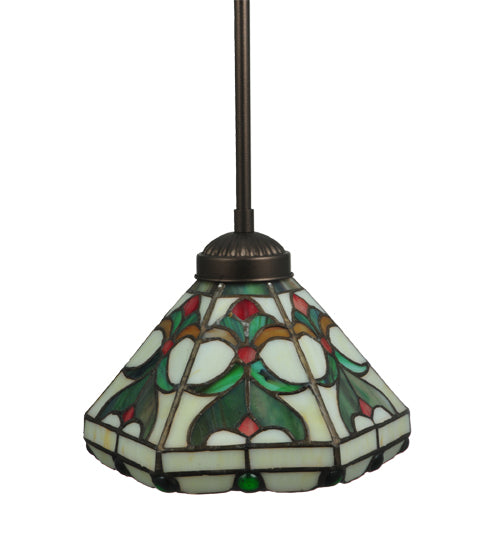 Meyda Lighting Middleton 8" Mahogany Bronze Mini Pendant Light With Multi-Colored Shade Glass