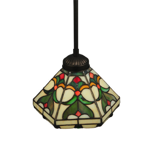 Meyda Lighting Middleton 8" Mahogany Bronze Mini Pendant Light With Multi-Colored Shade Glass