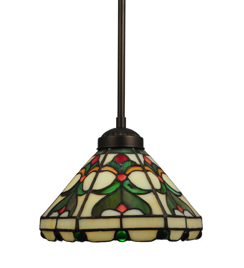 Meyda Lighting Middleton 8" Mahogany Bronze Mini Pendant Light With Multi-Colored Shade Glass