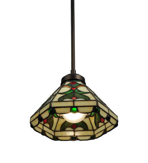 Meyda Lighting Middleton 8" Mahogany Bronze Mini Pendant Light With Multi-Colored Shade Glass