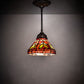Meyda Lighting Middleton 8" Mahogany Bronze Mini Pendant Light With Multi-Colored Stained Shade Glass