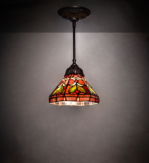 Meyda Lighting Middleton 8" Mahogany Bronze Mini Pendant Light With Multi-Colored Stained Shade Glass