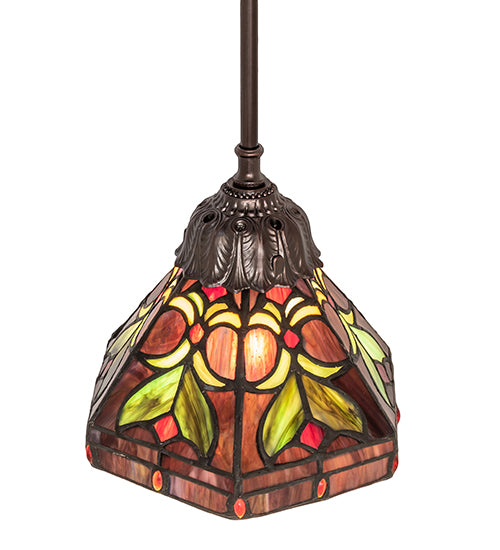 Meyda Lighting Middleton 8" Mahogany Bronze Mini Pendant Light With Multi-Colored Stained Shade Glass
