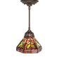 Meyda Lighting Middleton 8" Mahogany Bronze Mini Pendant Light With Multi-Colored Stained Shade Glass