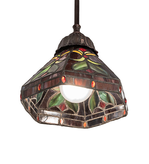 Meyda Lighting Middleton 8" Mahogany Bronze Mini Pendant Light With Multi-Colored Stained Shade Glass