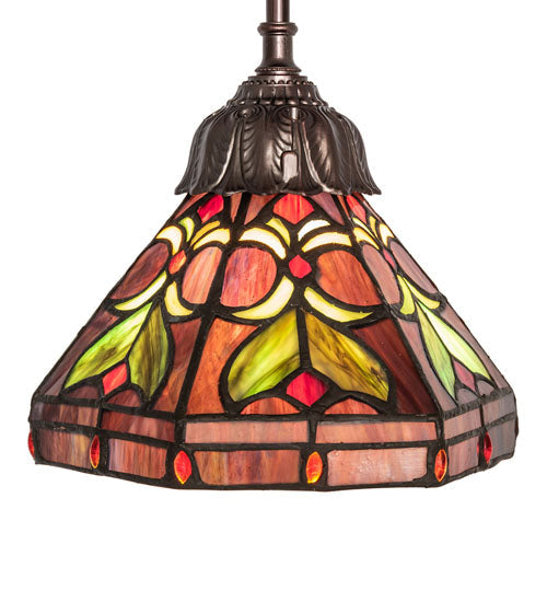 Meyda Lighting Middleton 8" Mahogany Bronze Mini Pendant Light With Multi-Colored Stained Shade Glass