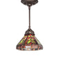 Meyda Lighting Middleton 8" Mahogany Bronze Mini Pendant Light With Multi-Colored Stained Shade Glass
