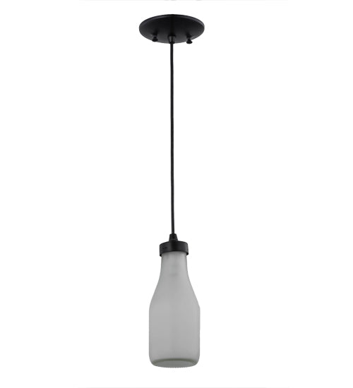 Meyda Lighting Milk Bottle 5" LED Black Mini Pendant Light With Frosted Clear Shade Glass