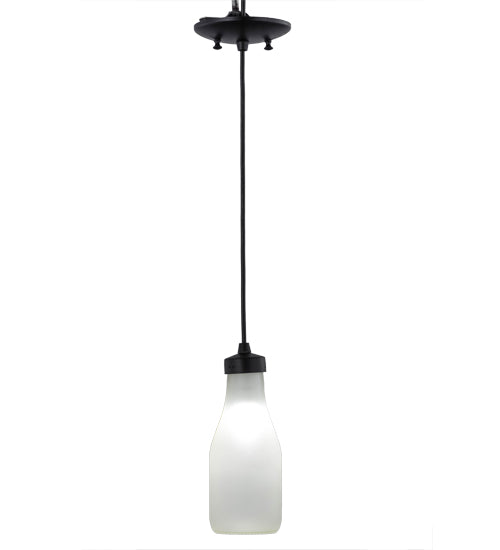 Meyda Lighting Milk Bottle 5" LED Black Mini Pendant Light With Frosted Clear Shade Glass