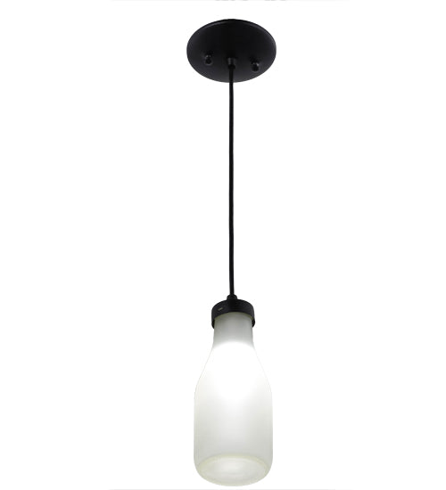 Meyda Lighting Milk Bottle 5" LED Black Mini Pendant Light With Frosted Clear Shade Glass